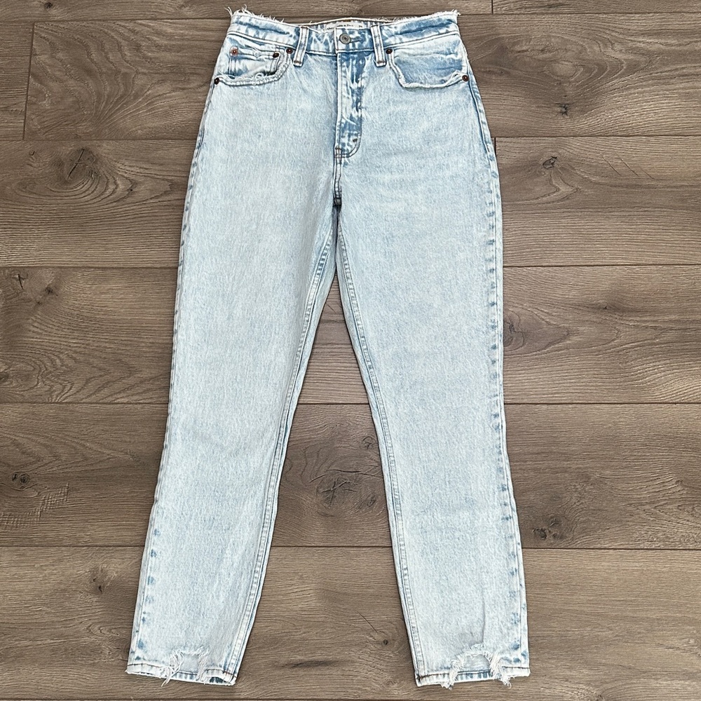 Abercrombie & Fitch The‎ Mom High Rise Crop Stretch Blue Ankle Jeans Size 25